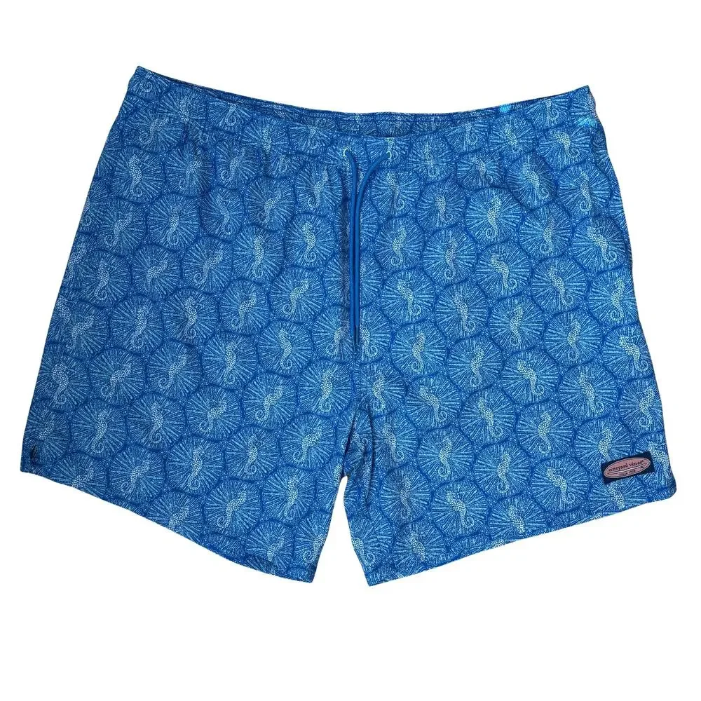 Vineyard Vines Men's Swim Trunks XXL Blue Seahorse Print Stretch Board Shorts